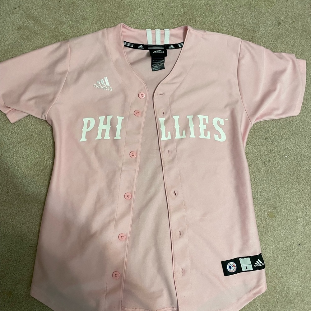 Pink Phillies baseball jersey, Authentic MLB merchandise, YOUTH LARGE